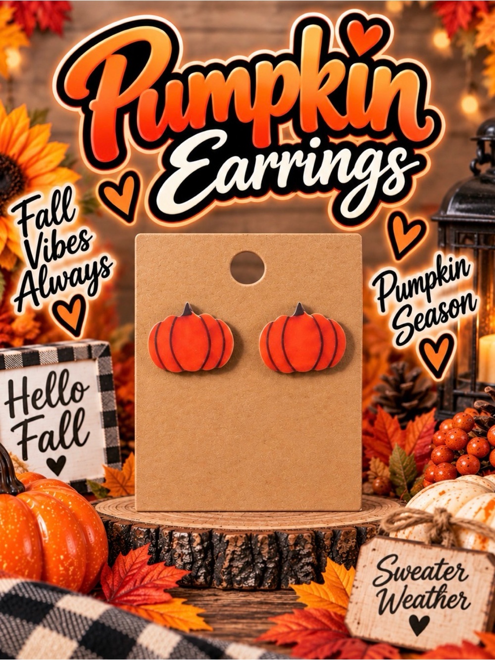 Autumn Pumpkin Stud Earrings - Orange Fall Fashion
